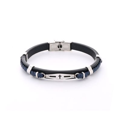 Bracelet croix en acier inoxydable et cuir