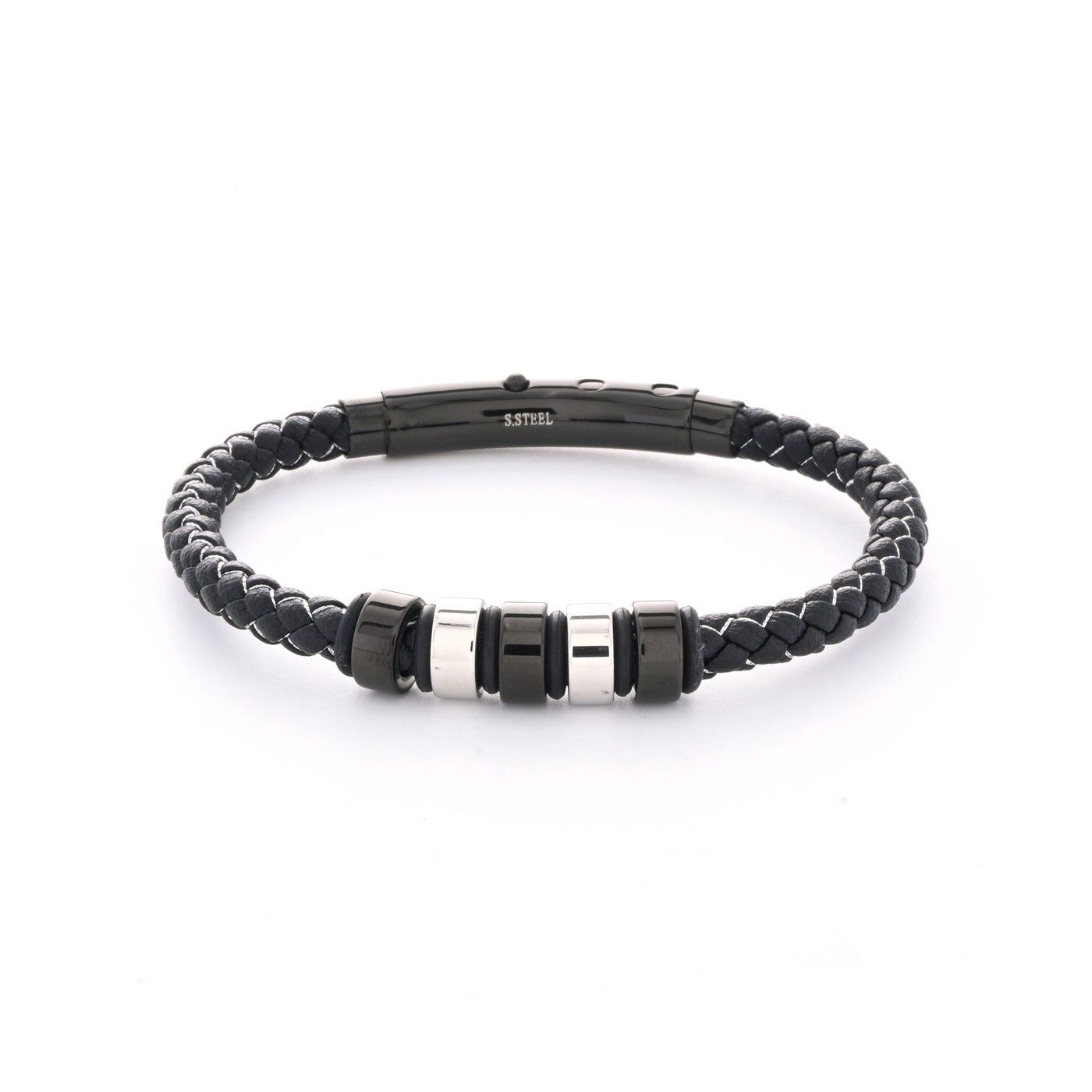 Bracelet en cuir et acier inoxydable pour homme