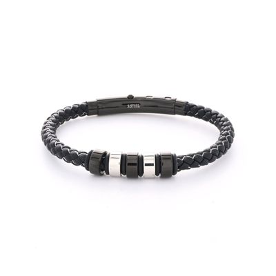 Bracelet en cuir et acier inoxydable pour homme