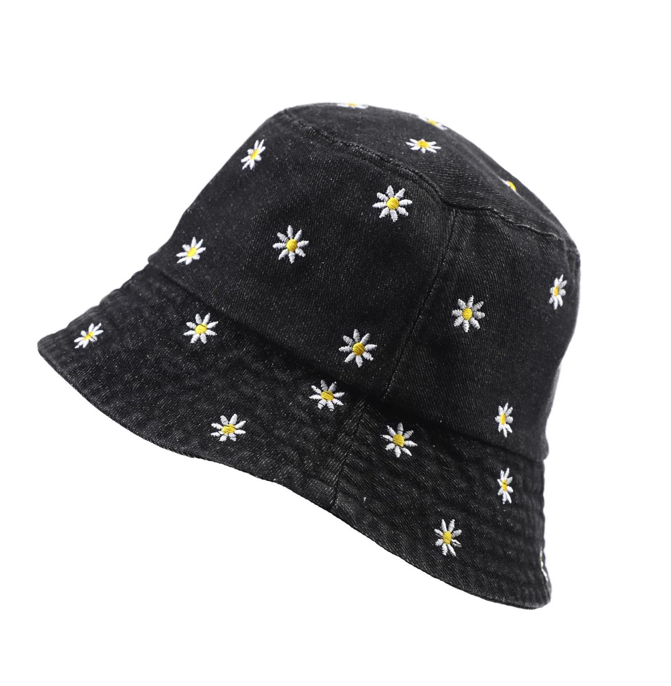 Bob en jeans noir brodé marguerites