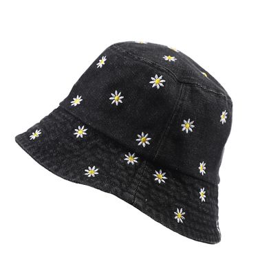 Bob en jeans noir brodé marguerites