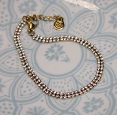 Bracelet brillant double en acier doré