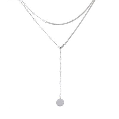 Collier Y double en acier avec perles
