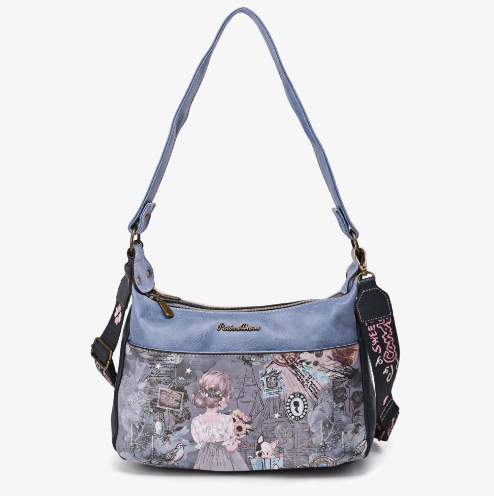 Sac bandoulière bleu à imprimés