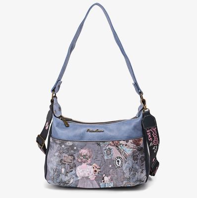Sac bandoulière bleu à imprimés