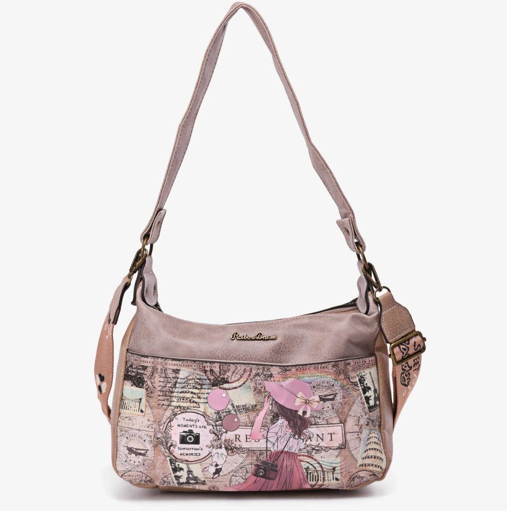 Sac bandoulière camel à imprimés