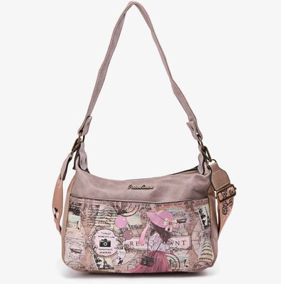 Sac bandoulière camel à imprimés