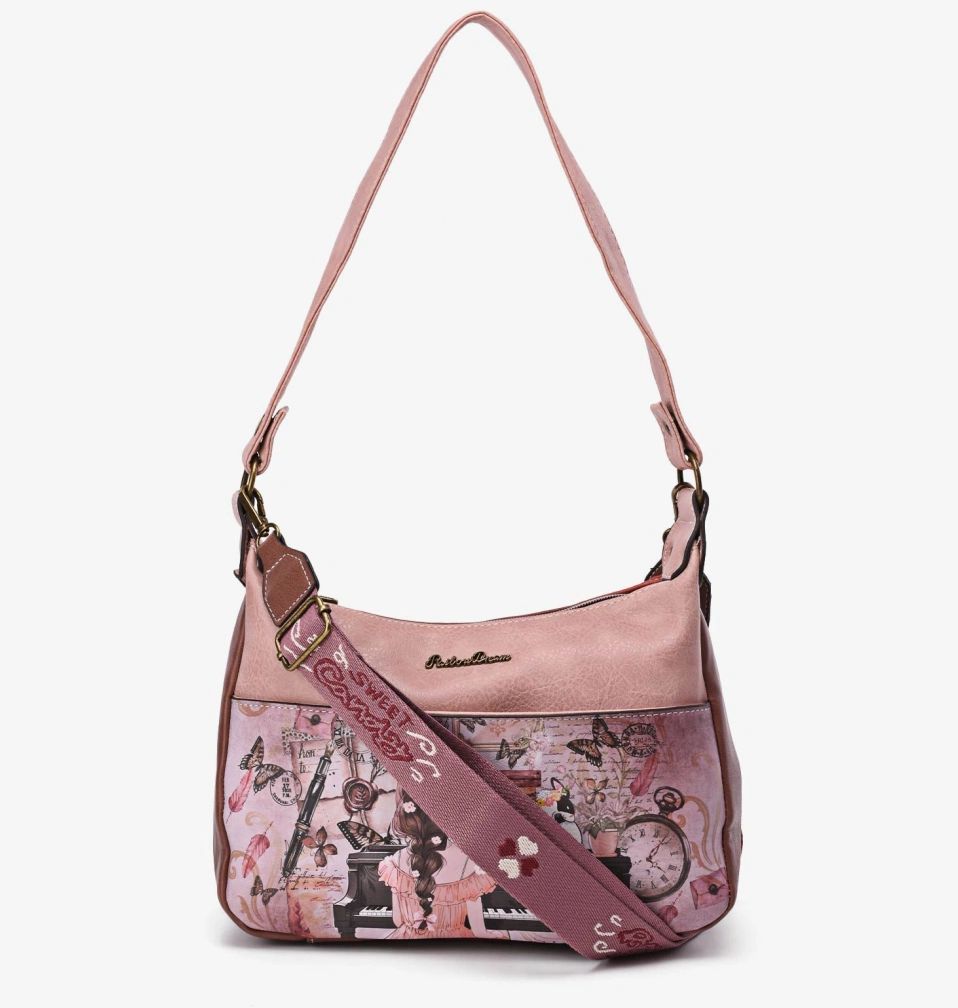 Sac bandoulière rose à imprimés