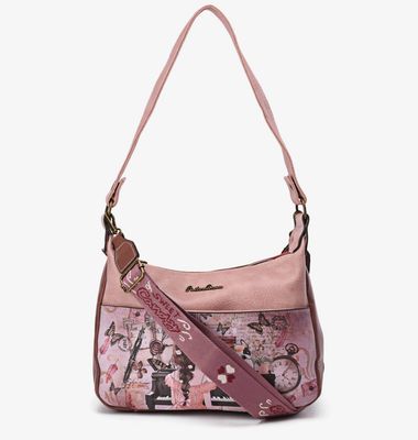 Sac bandoulière rose à imprimés
