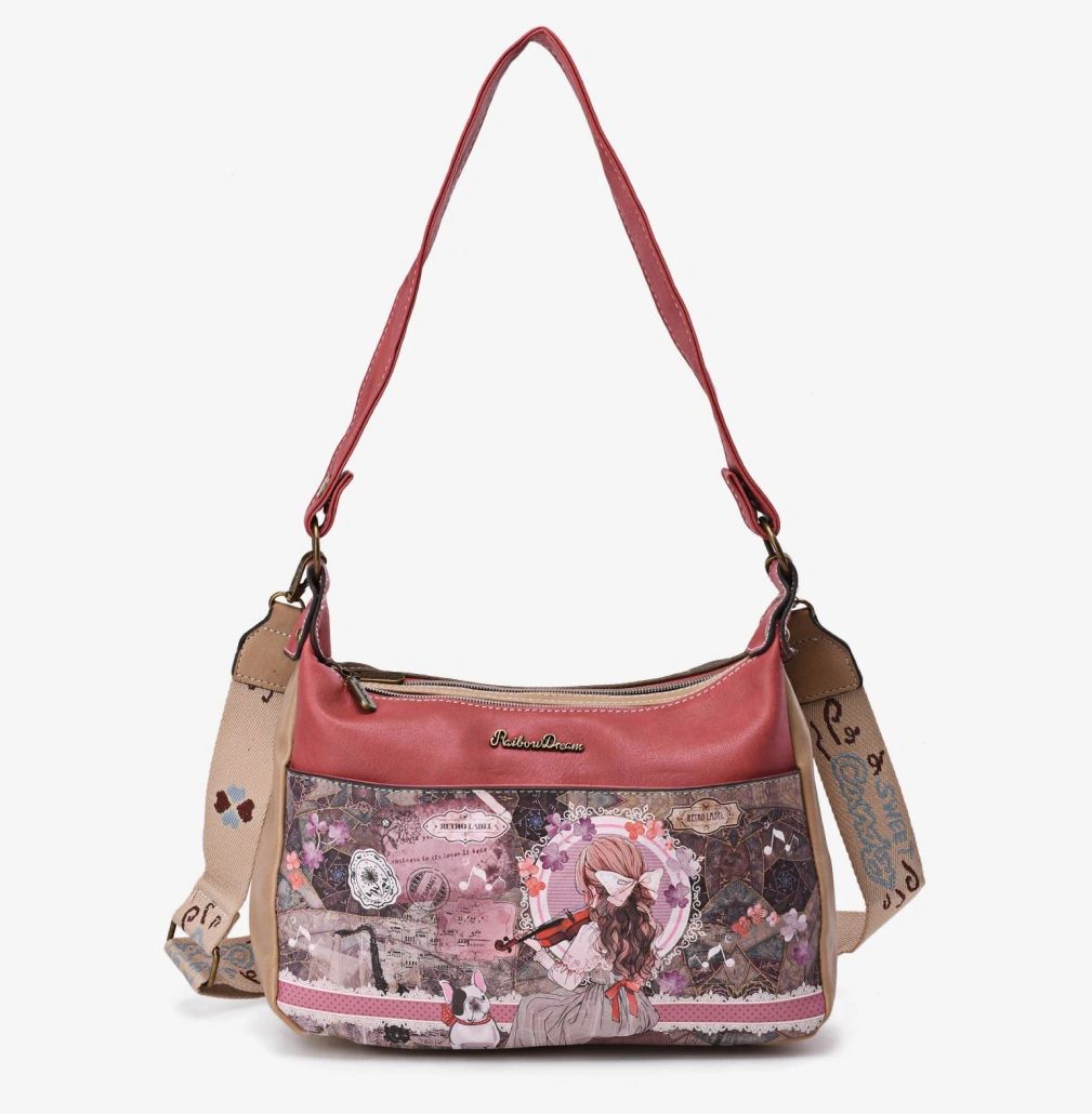 Sac bandoulière couleur brique à imprimés