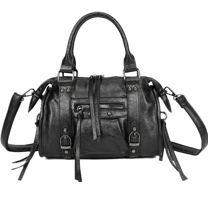 Sac en similicuir noir à floches