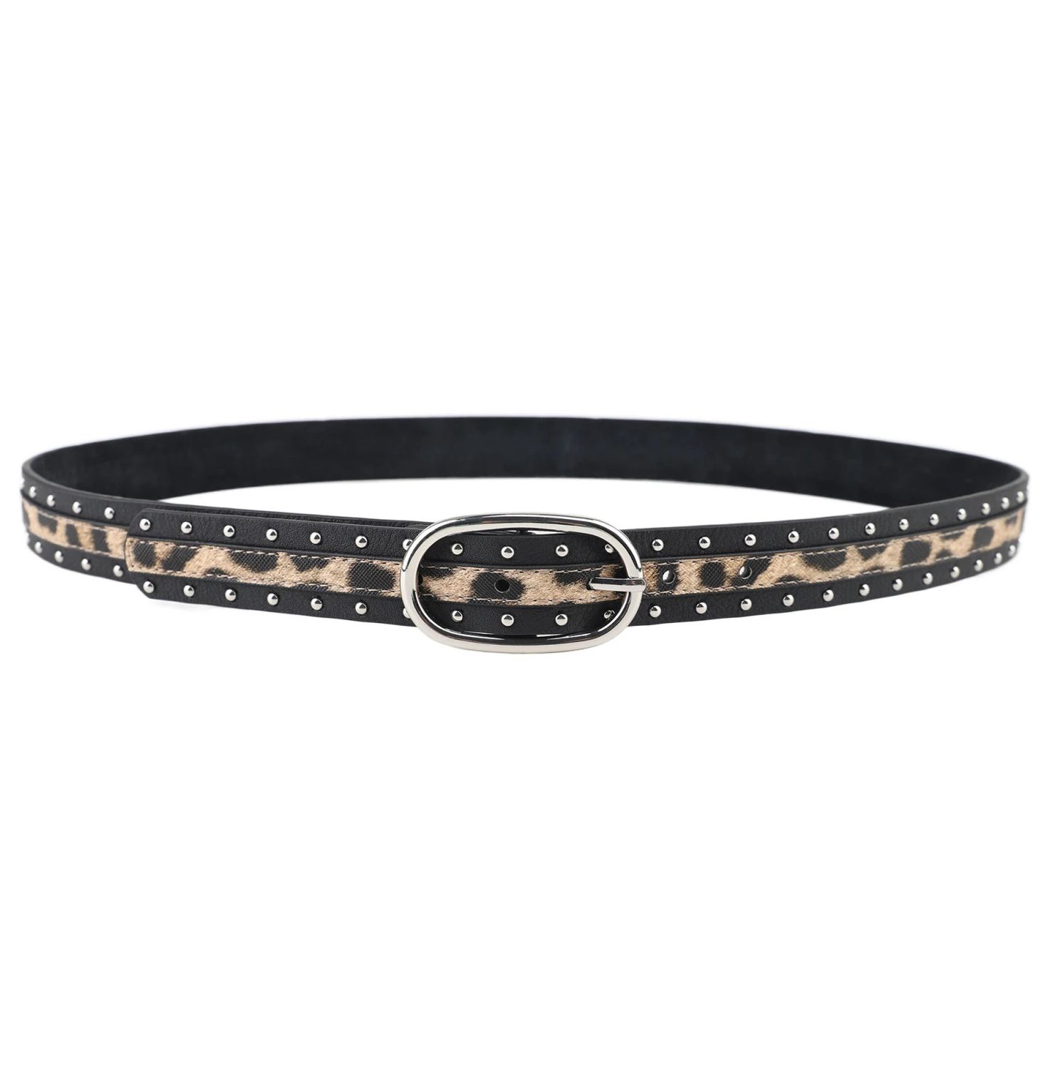 Ceinture noir avec imprimé léopard et clous argentés