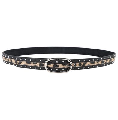 Ceinture noir avec imprimé léopard et clous argentés