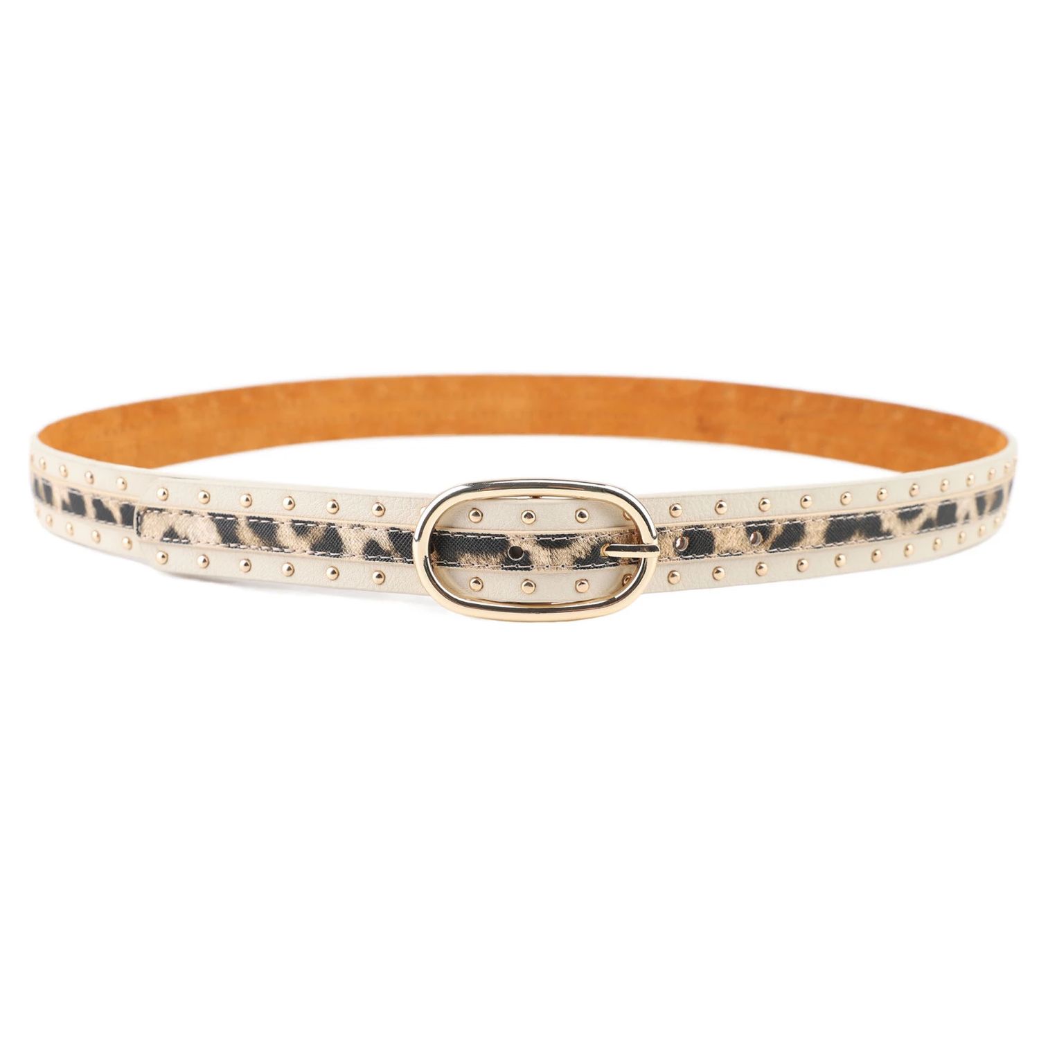 Ceinture beige avec imprimé léopard et clous
