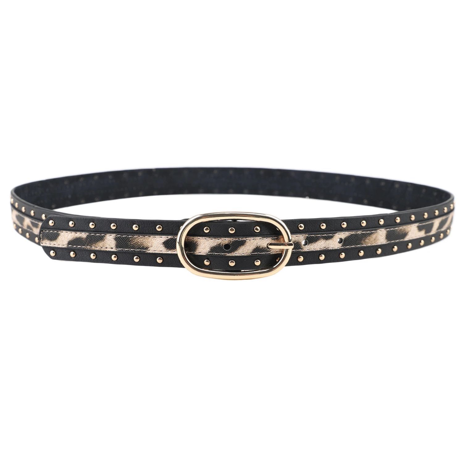 Ceinture noir avec imprimé léopard et clous dorés