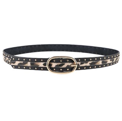 Ceinture noir avec imprimé léopard et clous dorés