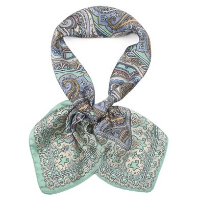 Petit carré satiné vert imprimé cachemire