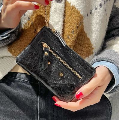 Porte monnaie en cuir noir irisé