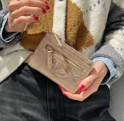 Porte monnaie en cuir cuivré