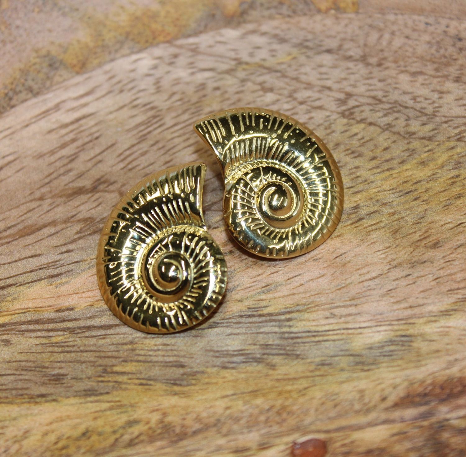 Boucles d&#39;oreilles &quot;fossile&quot; en acier doré