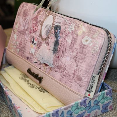 Grand portefeuille rose clair à imprimés