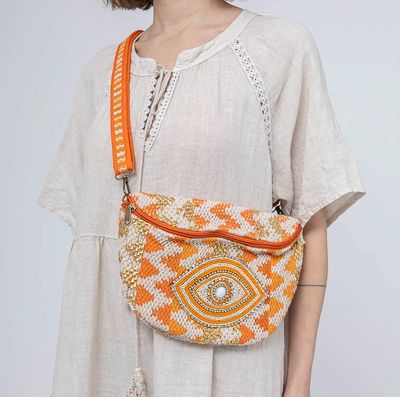 Sac banane orange à motif oeil brodé