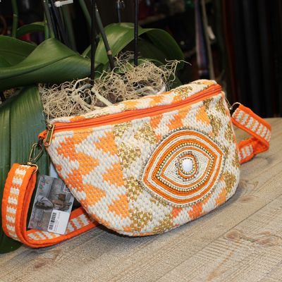 Sac banane orange à motif oeil brodé