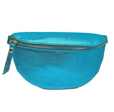 Sac banane en cuir bleu métallisé