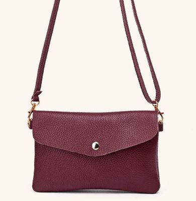 Sac pochette bandoulière en cuir bordeaux
