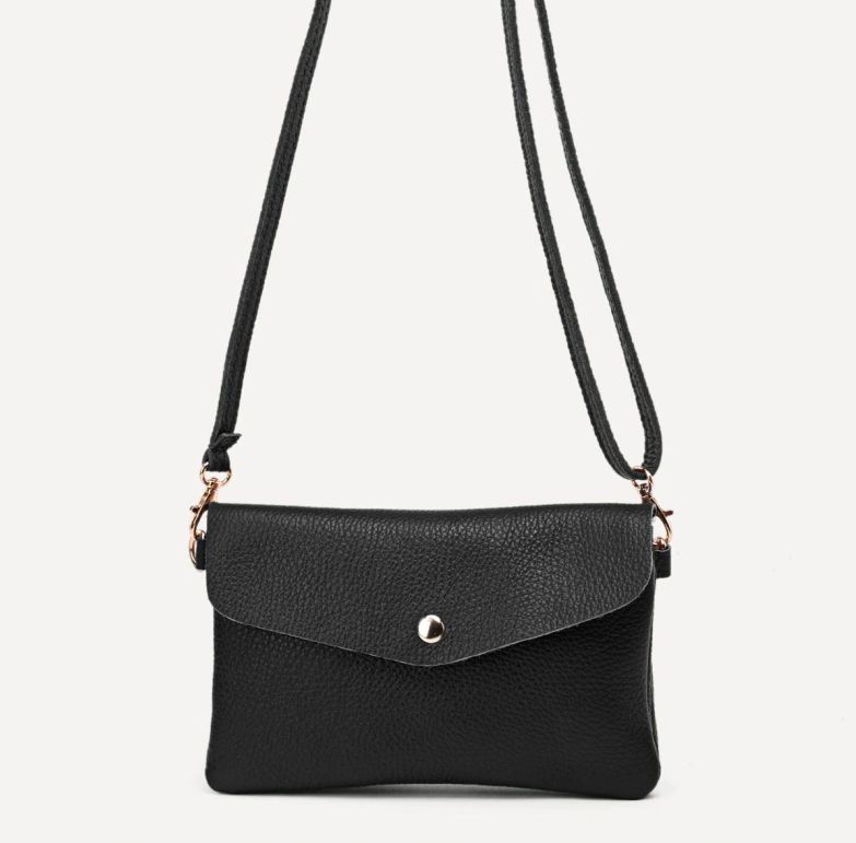 Sac pochette bandoulière en cuir noir