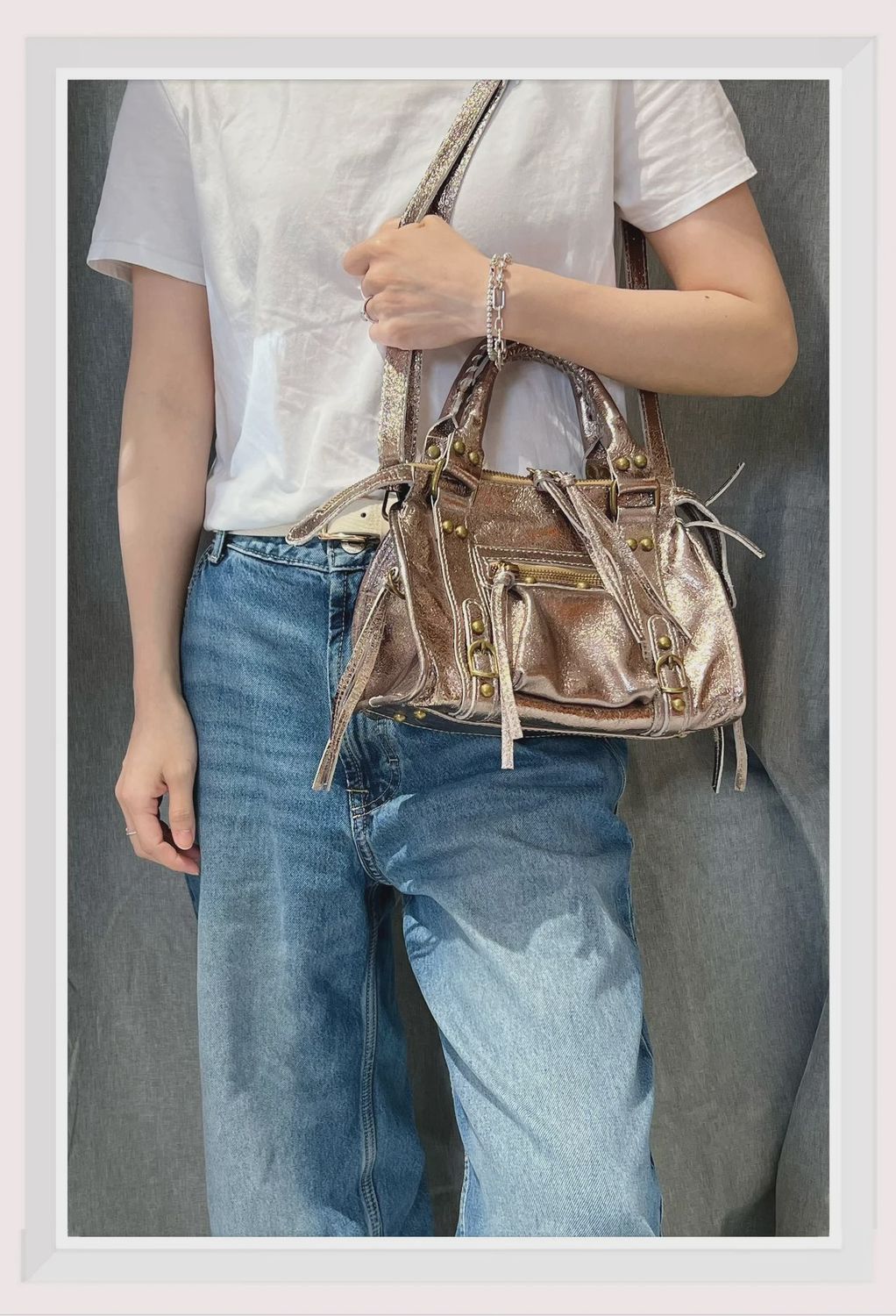 Petit sac à main en cuir champagne