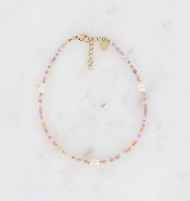 Chevillière en pierres naturelles et perles d&#39;eau douce - Rose clair