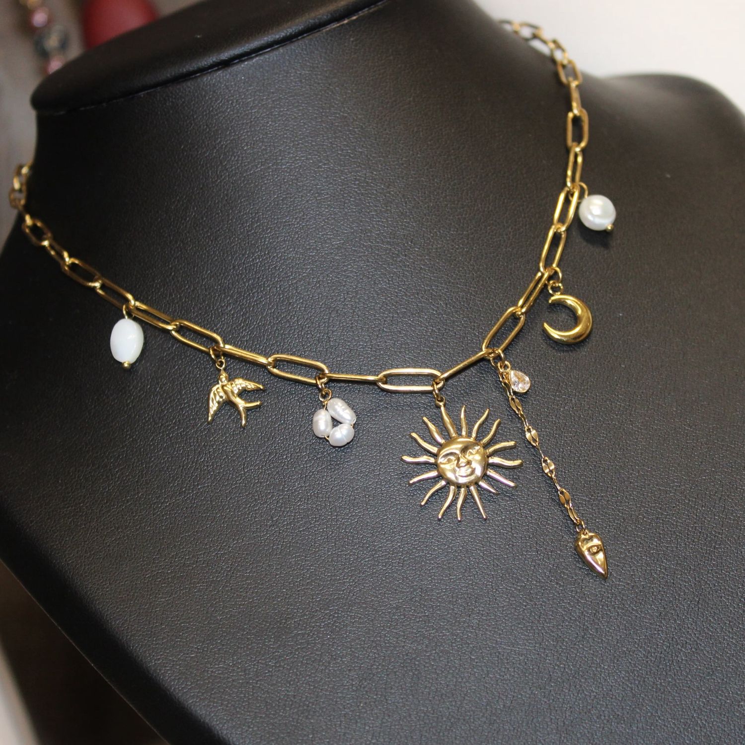 Collier à pendentifs en acier doré