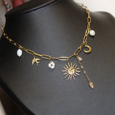 Collier à pendentifs en acier doré