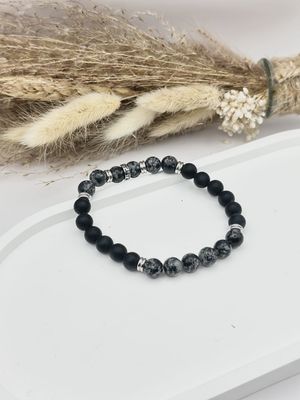 Bracelet élastique homme en pierre naturelle onyx noir mat et larvikite