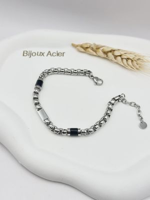 Bracelet homme en acier et pierres naturelles onyx noir