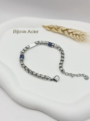 Bracelet homme en acier et pierres naturelles Lapis Lazuli