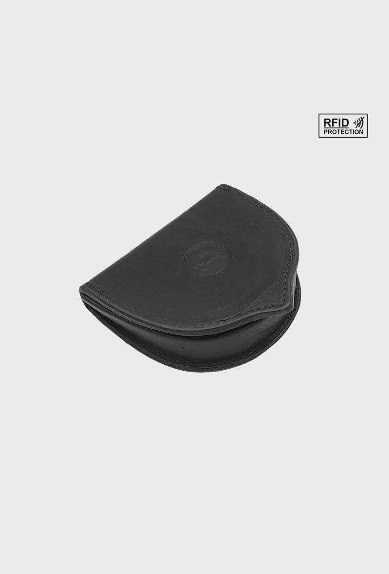 Porte-monnaie cuvette en cuir noir