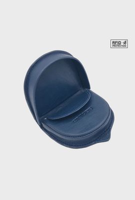 Porte-monnaie cuvette en cuir bleu marine