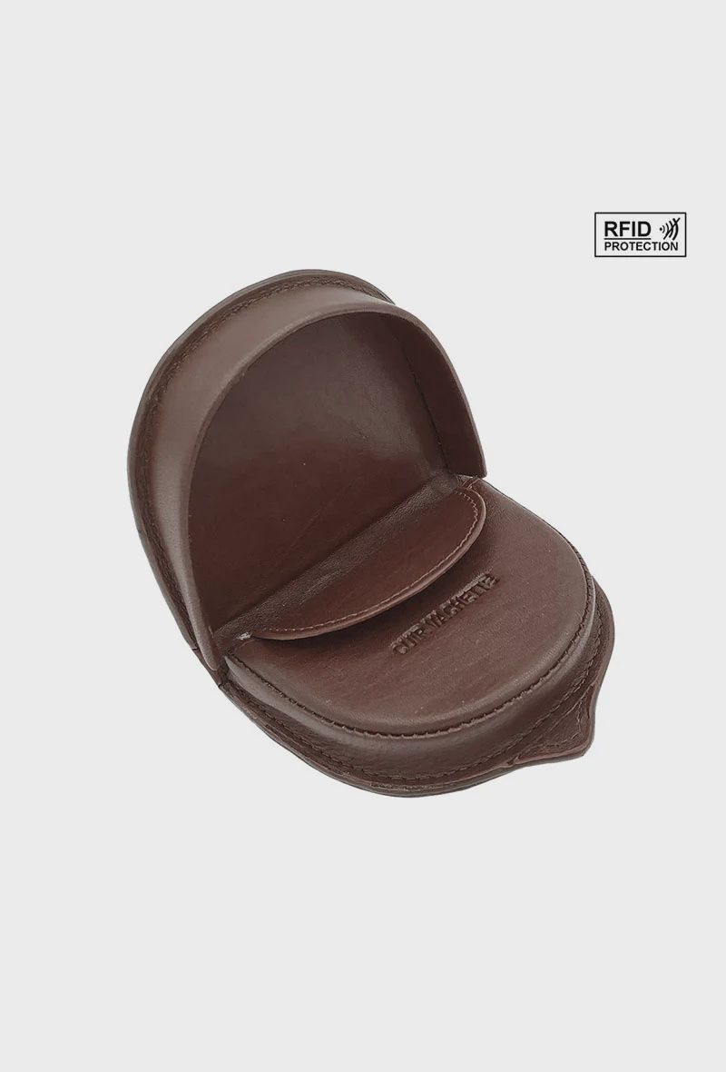 Porte-monnaie cuvette en cuir marron