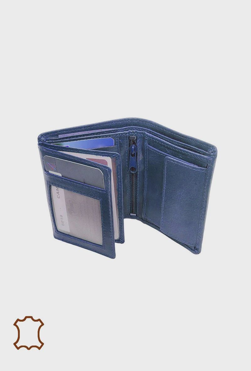 Petit portefeuille homme en cuir bleu marine
