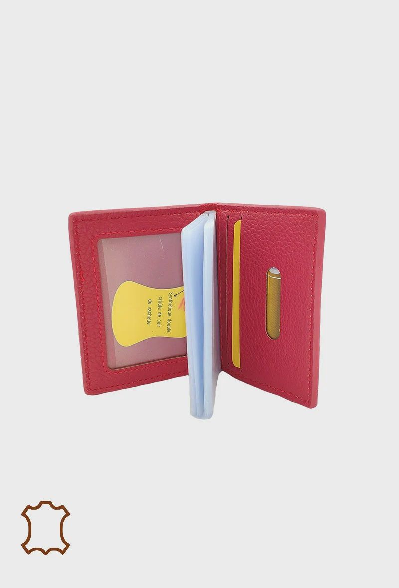 Porte-carte en croûte cuir rouge