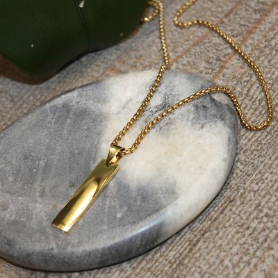 Collier homme en acier doré avec plaque fine personnalisable