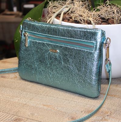 Sac pochette bandoulière métallisé bleu turquoise