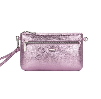 Sac pochette bandoulière métallisé rose