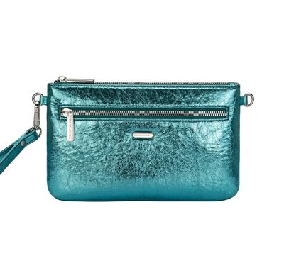 Sac pochette bandoulière métallisé bleu turquoise