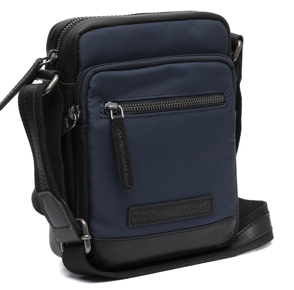 Sac homme KARLSTAD en nylon bleu et cuir noir