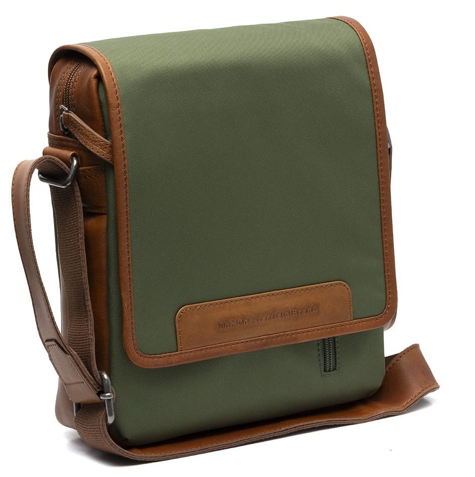 Sac homme MIKELI en nylon kaki et cuir cognac
