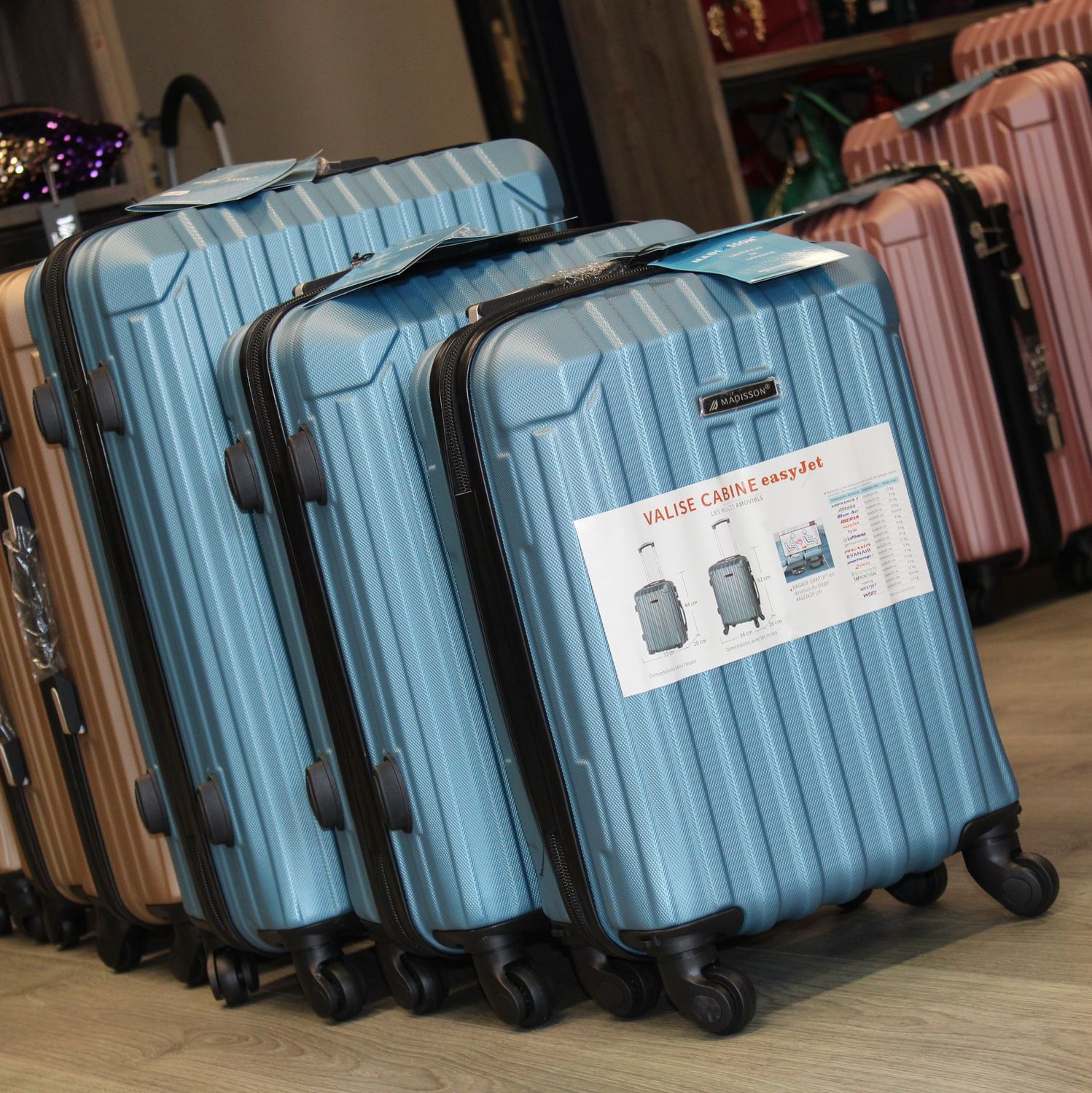 Set de 3 valises en ABS bleu clair métallisé