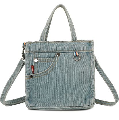 Petit sac cabas à bandoulière en jeans bleu clair